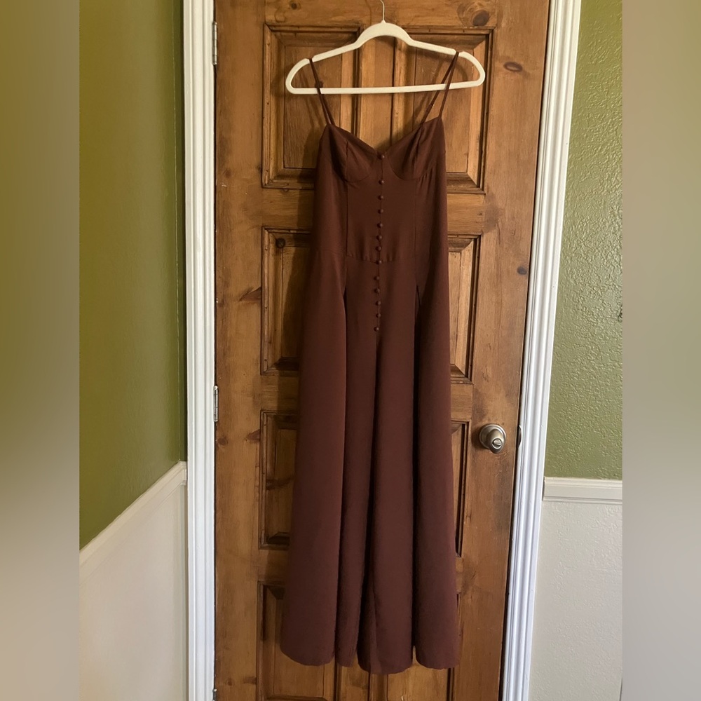 Brown Spaghetti Strap Long Jumpsuit